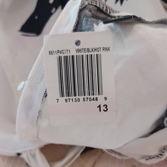 NWT City Studio 13 White Blk Floral Hot Pink Trim Formal Party Prom A-line Dress - Picture 9 of 14